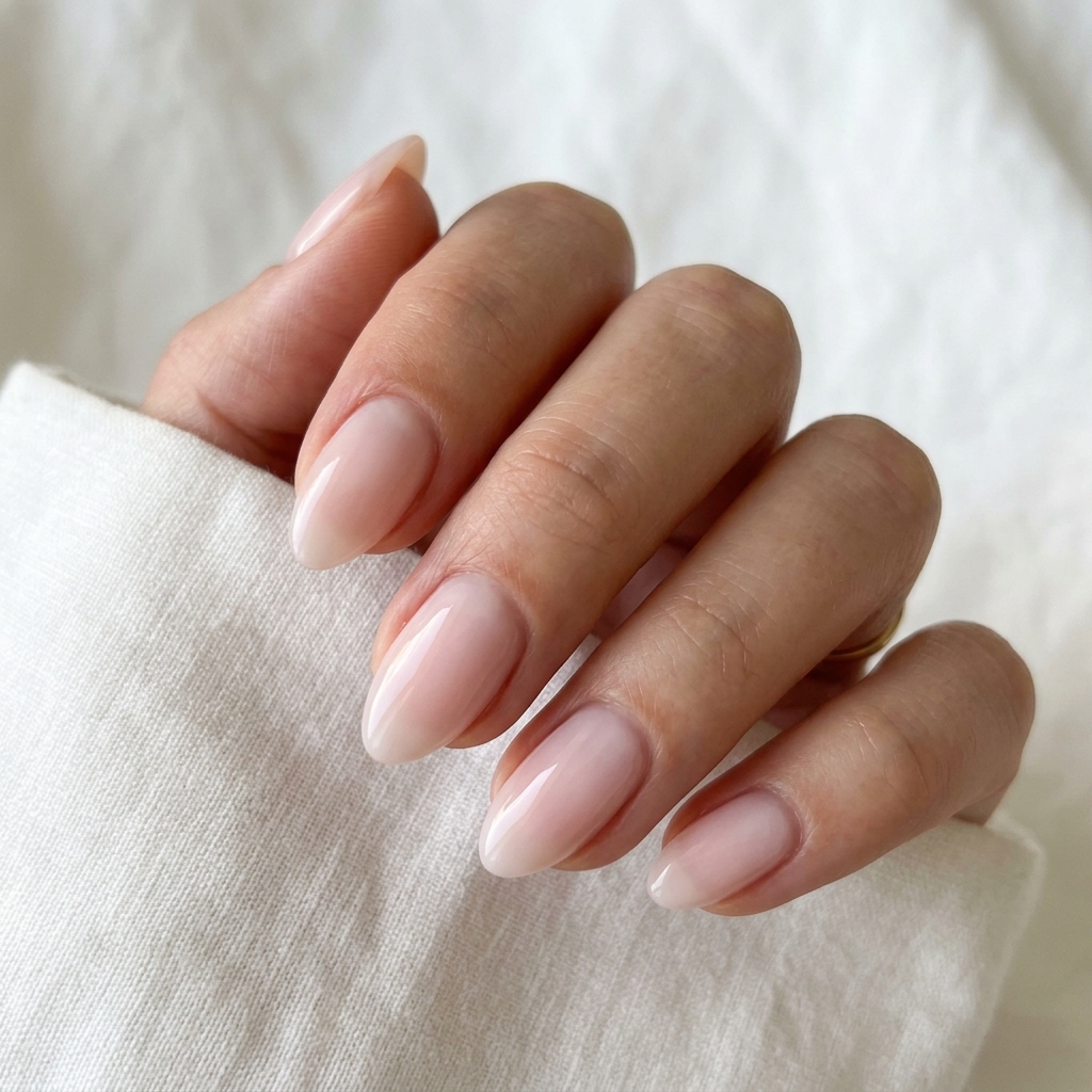 Sheer Milky Pink Almond Nail Ideas