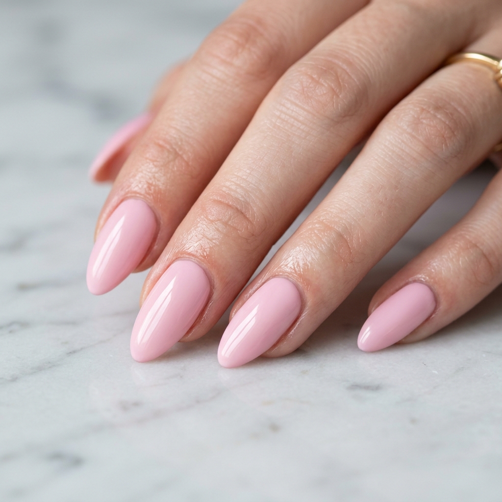 30 Simple Almond Nails Ideas That Never Go Out of Style 3 Soft Pink Almond Nails Idea