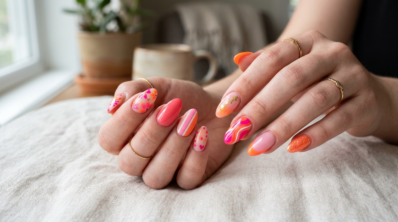 pink and orange nails