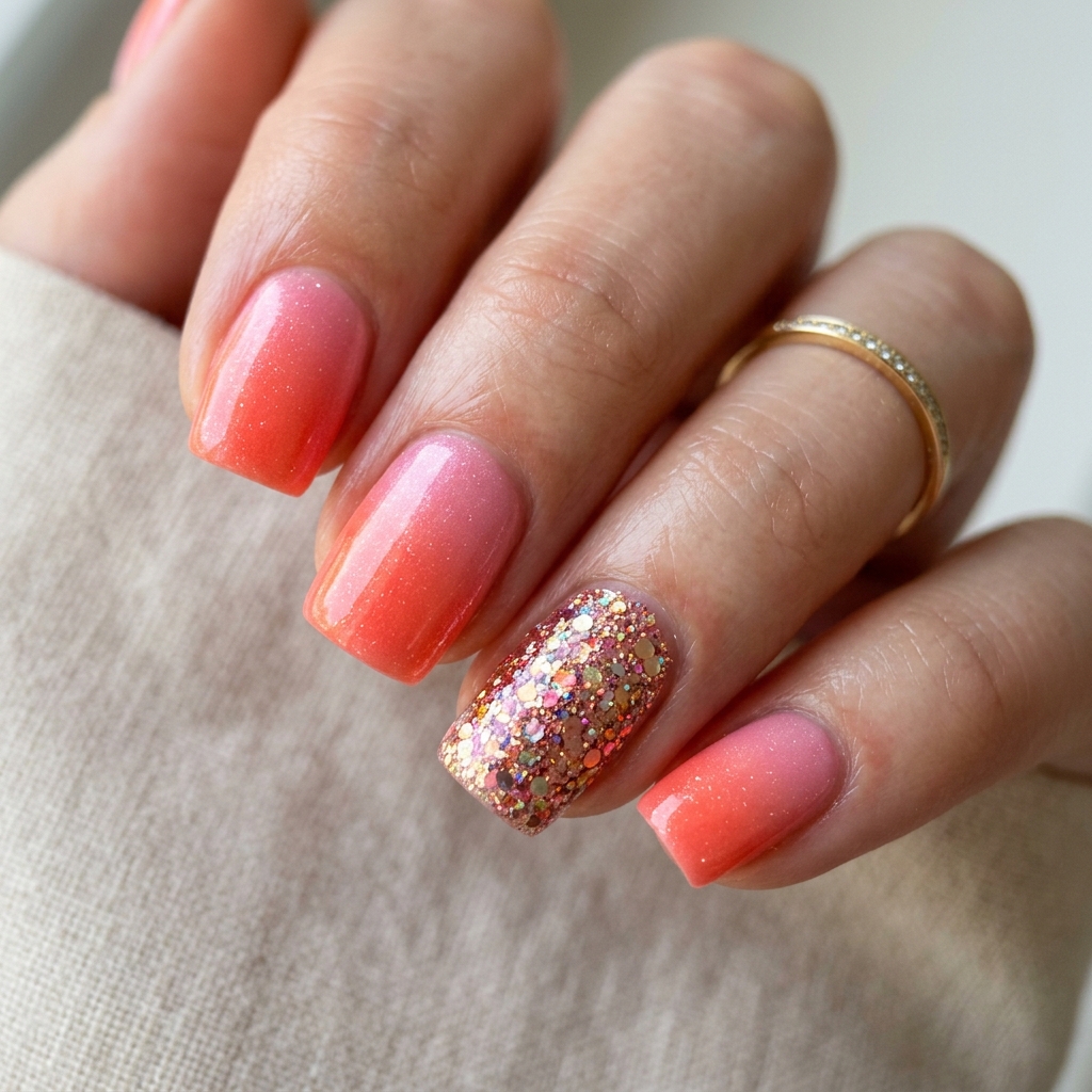 30 Pink and Orange Nails Ideas 18 Glitter Accent Nail Ideas