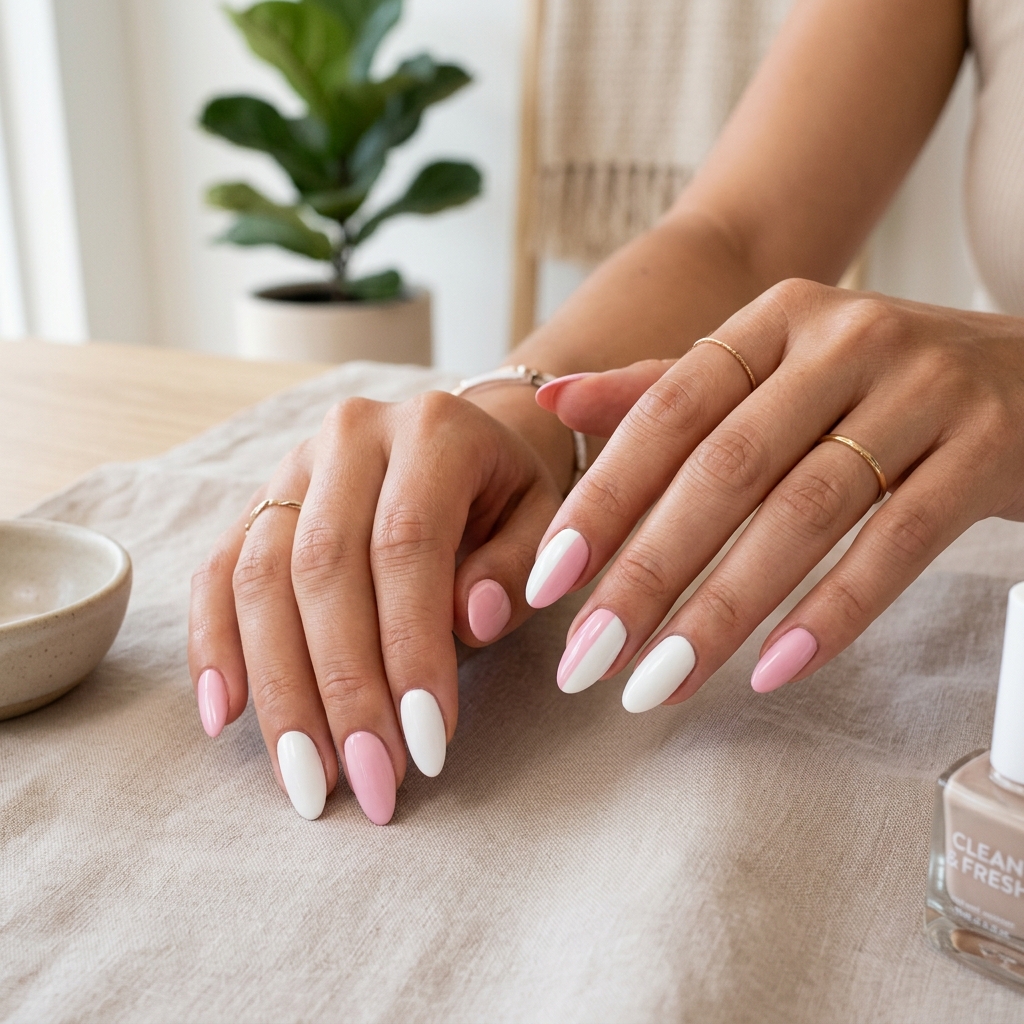 Pink and White Two Tone Nail Ideas