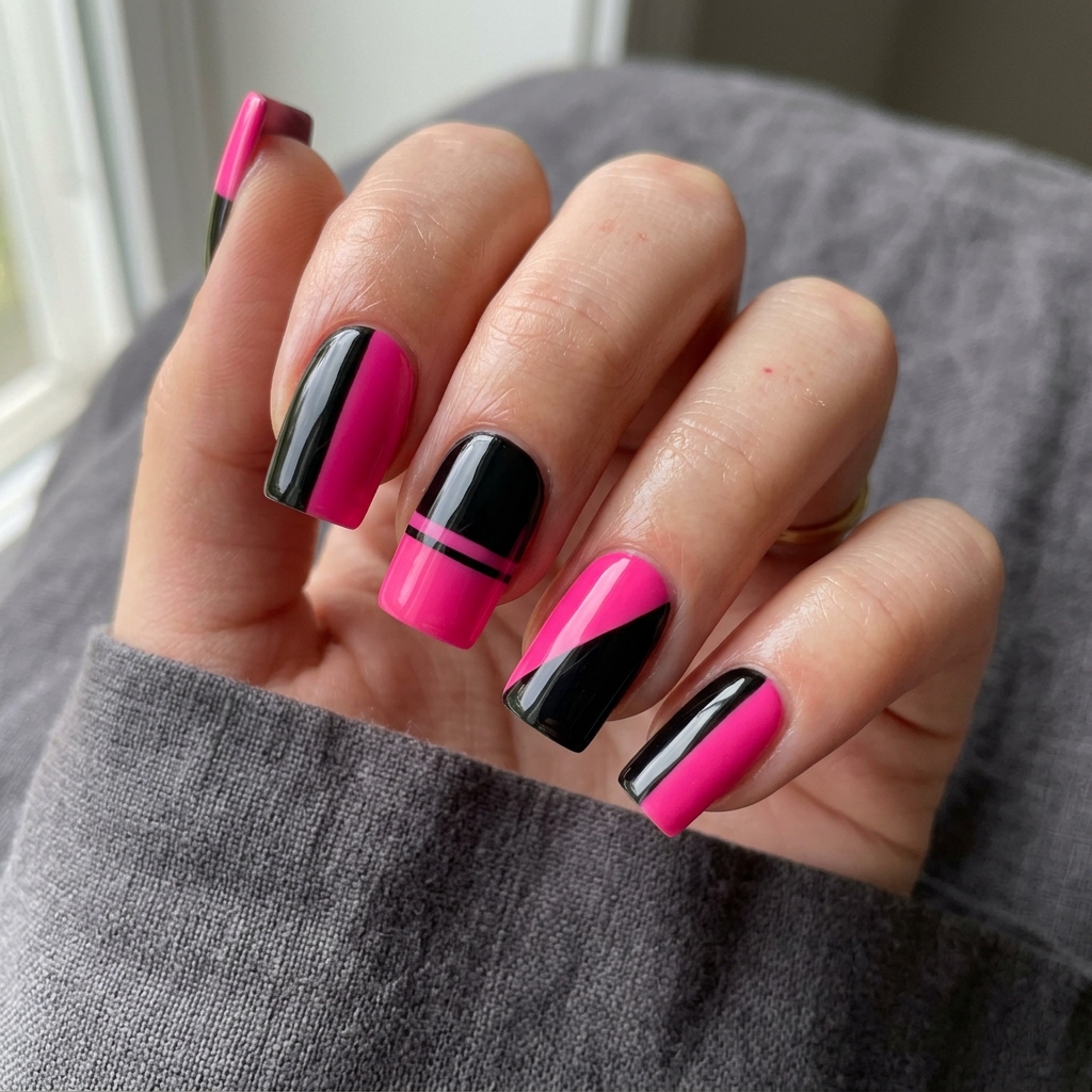 30 Pink Acrylic Nails Ideas 29 Black pink acrylic nails Idea