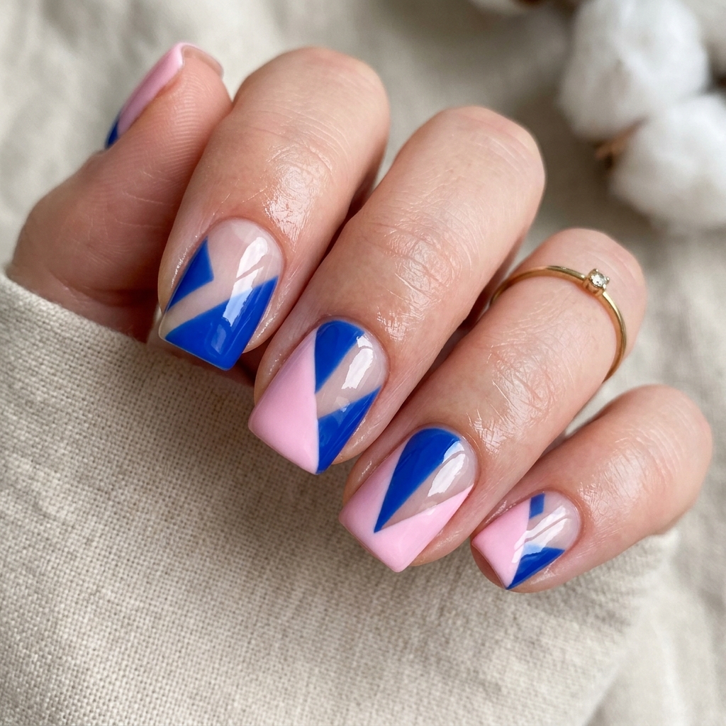 Negative Space Pink and Blue Nails Idea