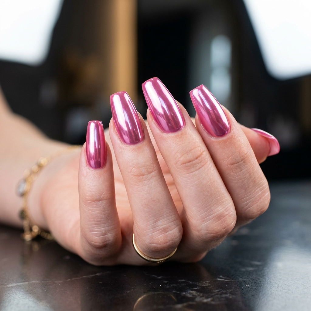 30 Pink Acrylic Nails Ideas 6 Chrome pink acrylic nails Idea