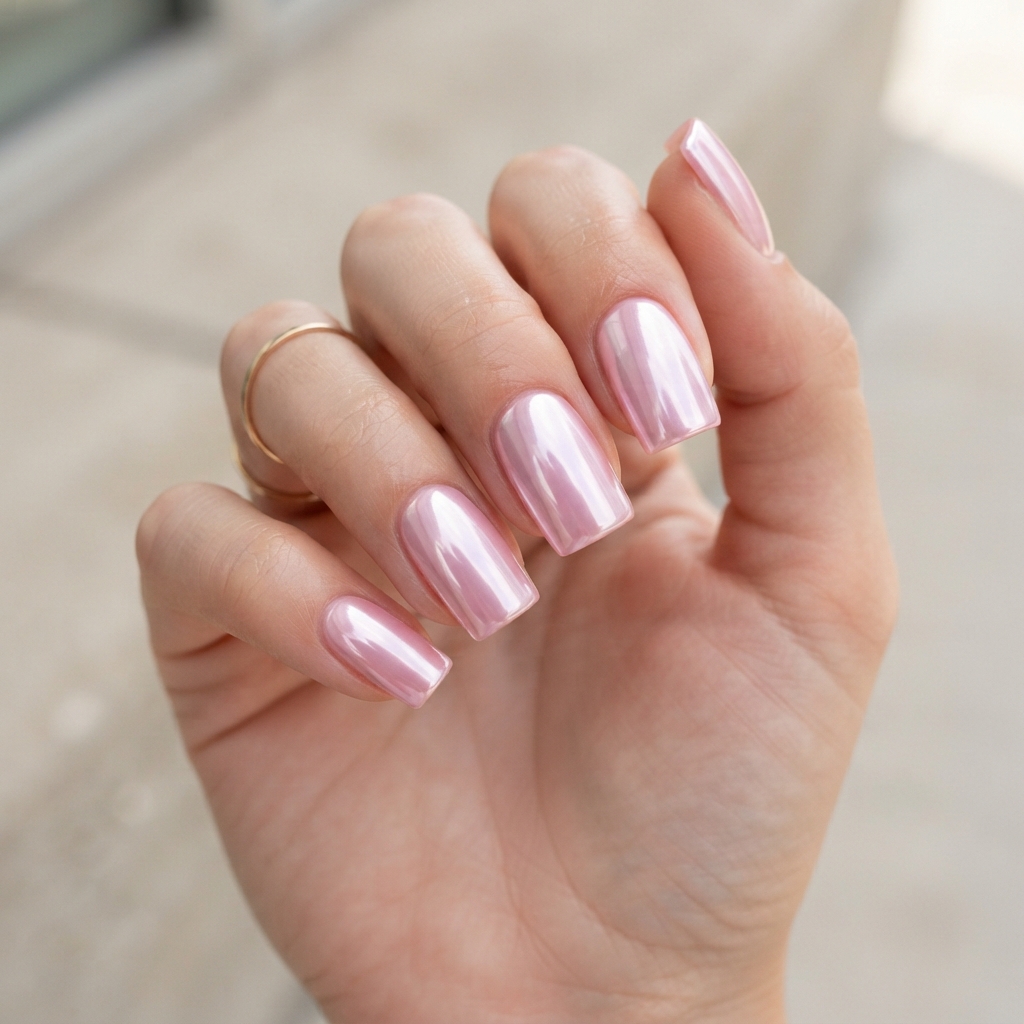 Pink Chrome Square Valentine Nails Idea
