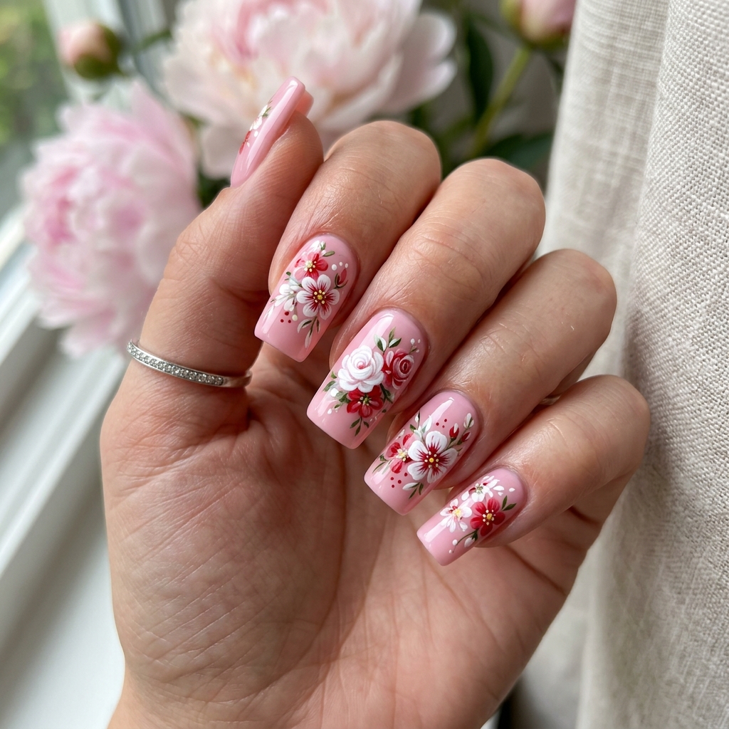 30 Pink Acrylic Nails Ideas 15 Pink Floral Nail Art Idea