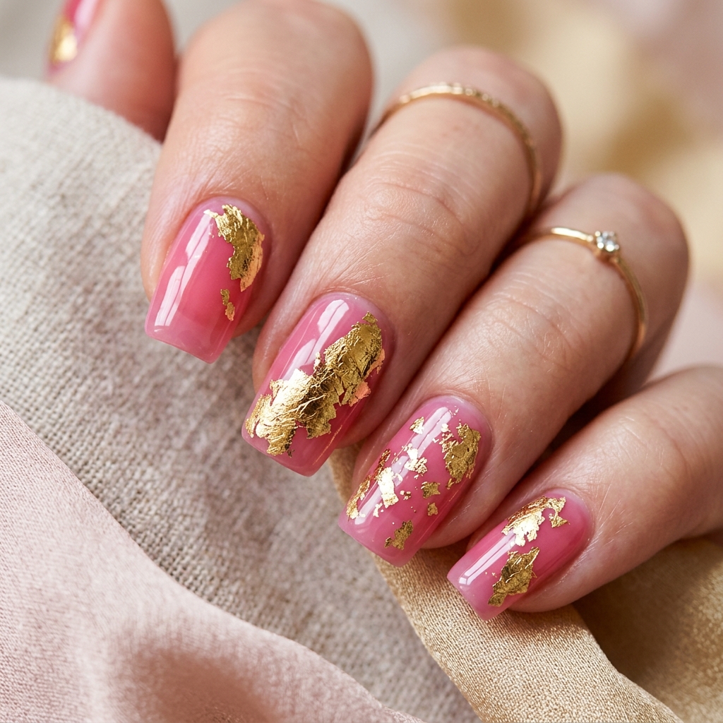 30 Light Pink Jelly Nails Ideas You'll Want to Save Now 17 Pink Jelly Nails With Foil Accents
