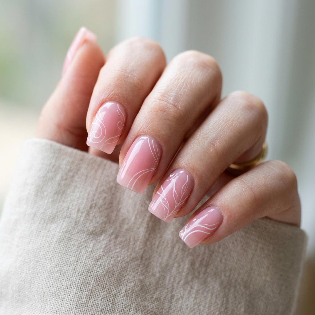 30 Light Pink Jelly Nails Ideas You'll Want to Save Now 30 Pink Jelly Nails With Line Art