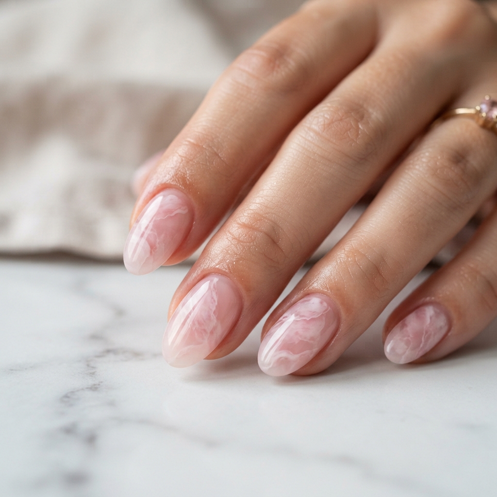 30 Light Pink Jelly Nails Ideas You'll Want to Save Now 27 Pink Jelly Nails with Marble Effect