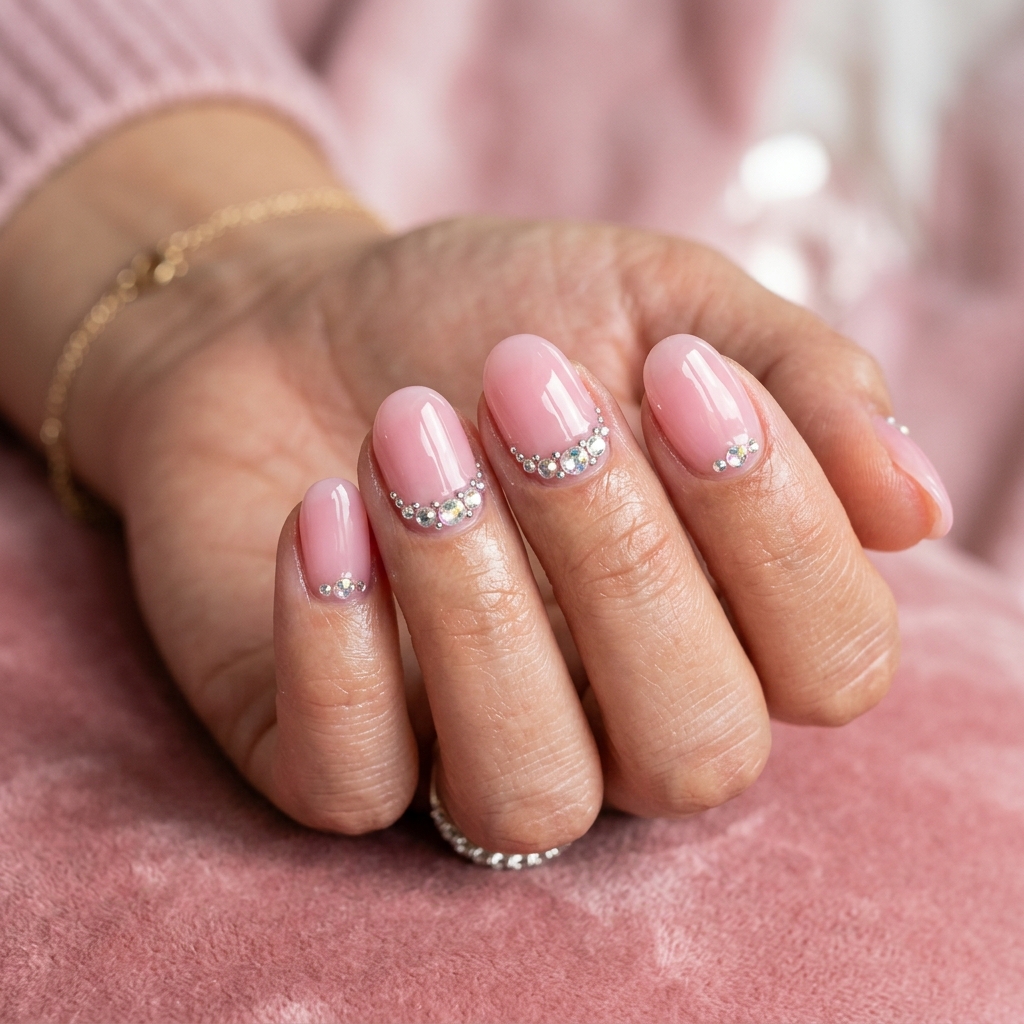 30 Light Pink Jelly Nails Ideas You'll Want to Save Now 16 Pink Jelly Nails With Rhinestones