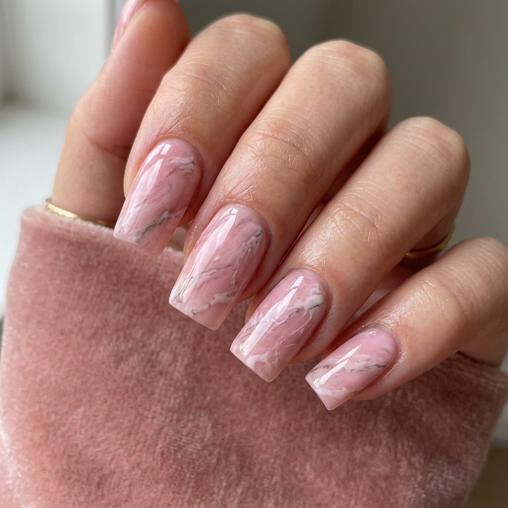 30 Pink Acrylic Nails Ideas 7 Marble pink acrylic nails Idea