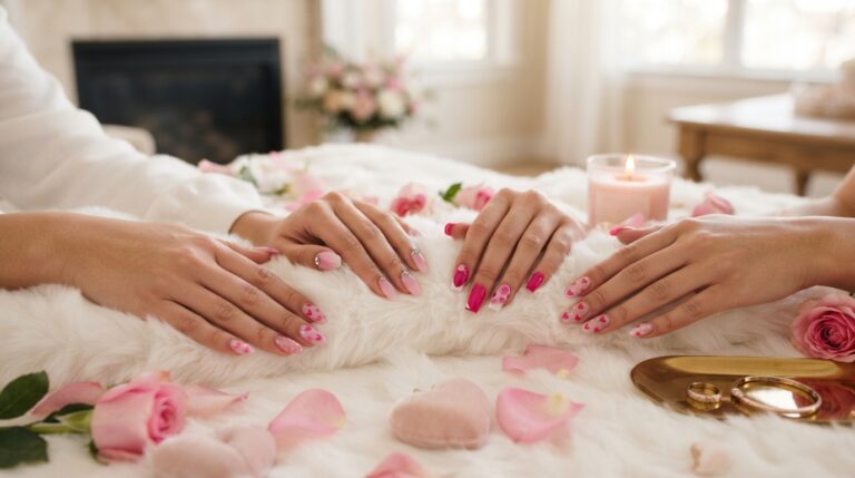 Pink Valentines Day Nails