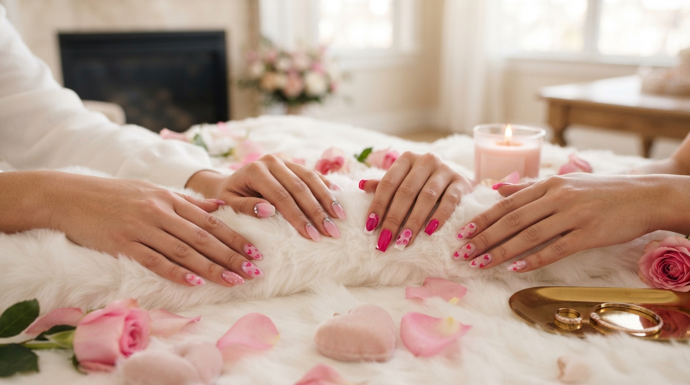 Pink Valentines Day Nails