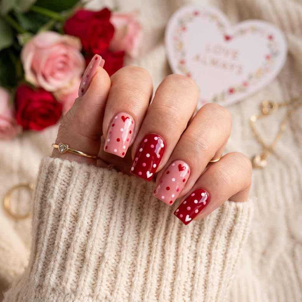 Valentine's Polka Dot Nails Idea
