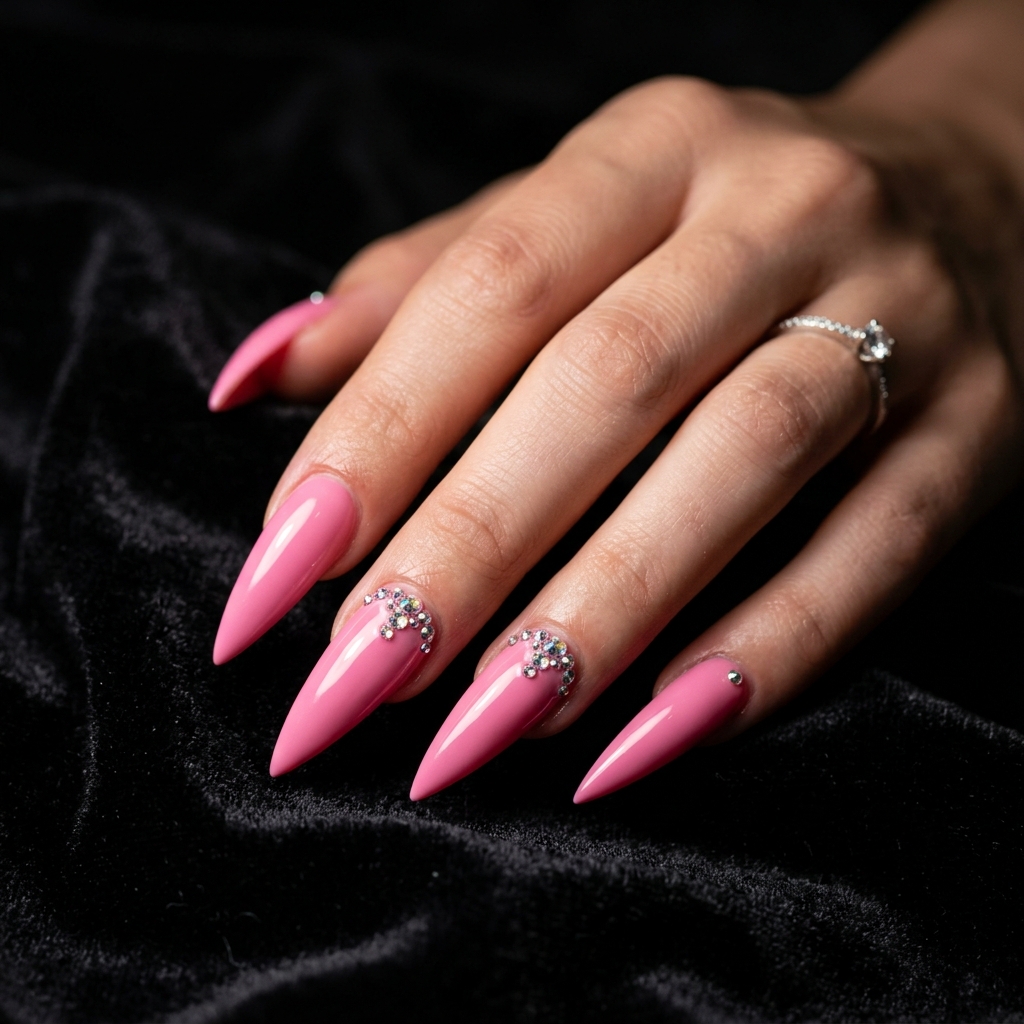 30 Pink Acrylic Nails Ideas 12 Stiletto pink acrylic nails Idea