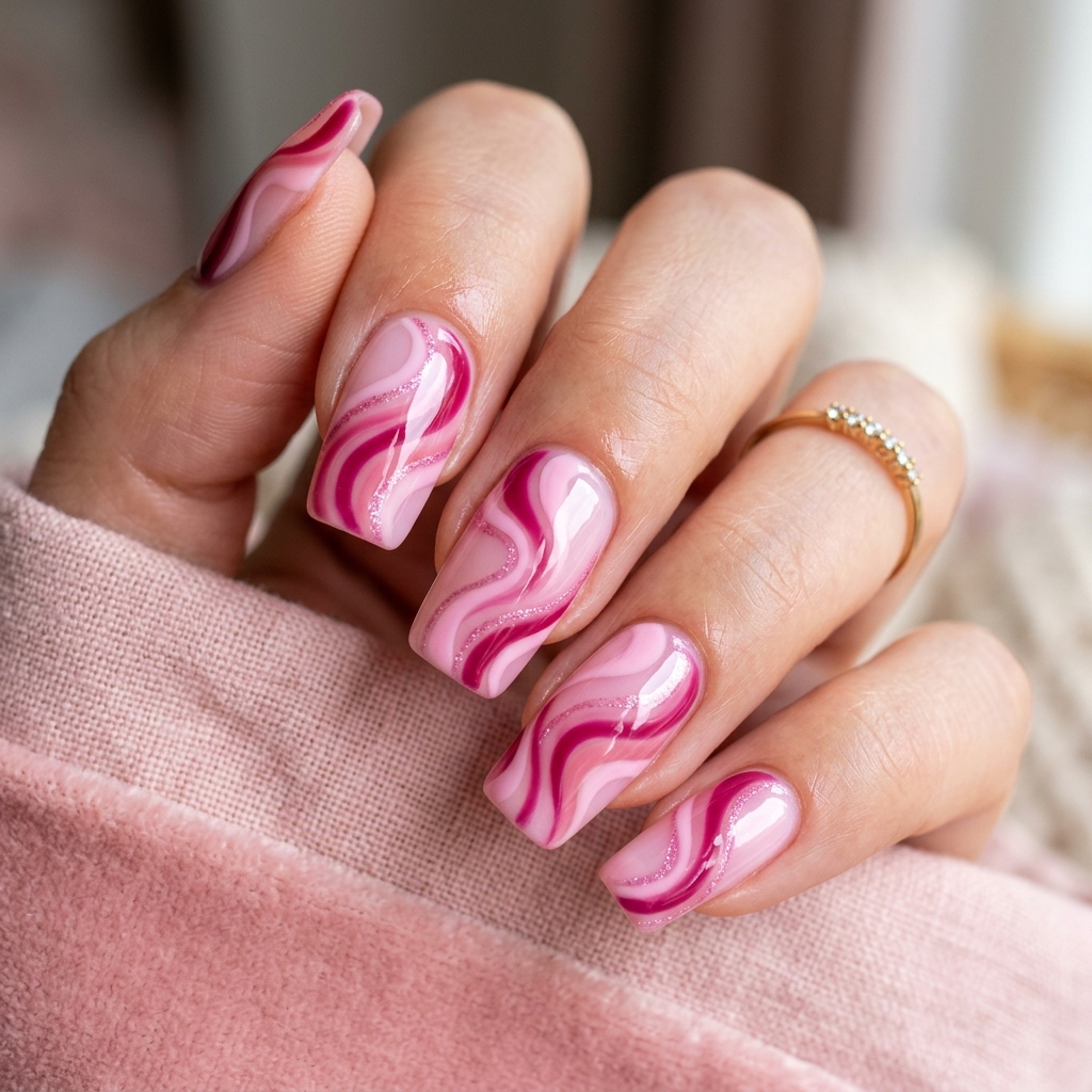 30 Valentines Nails Ideas to Fall in Love With 16 Pink Swirl Nail Ideas
