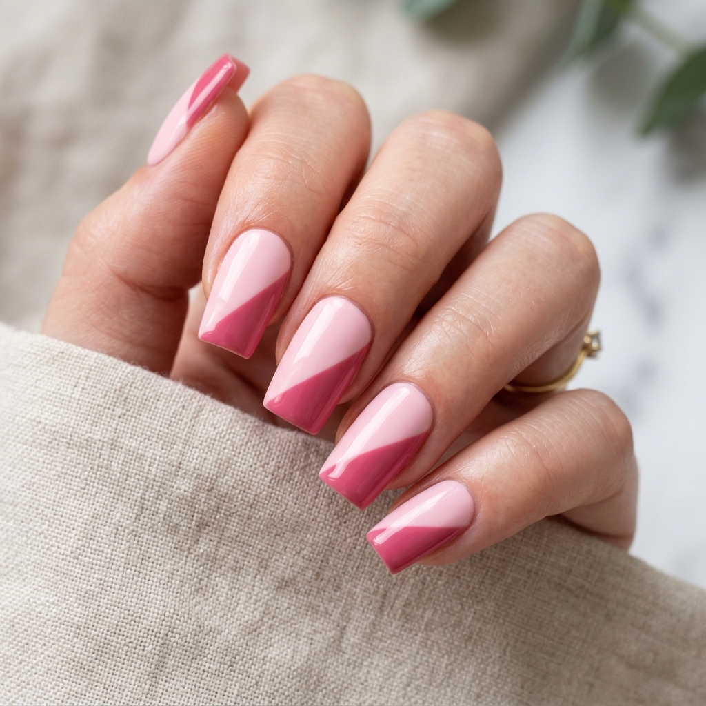 30 Pink Acrylic Nails Ideas 26 Pink Two-Tone Nails Idea