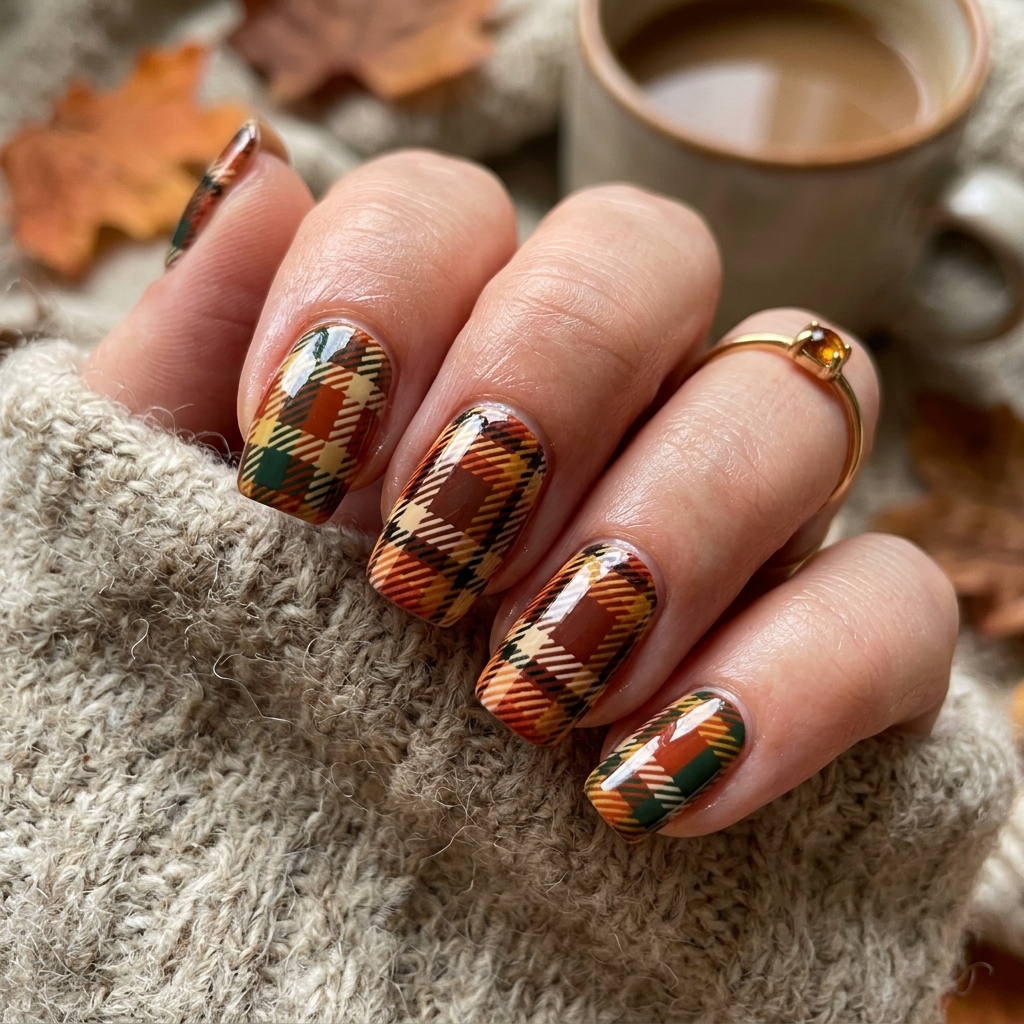 Autumn Nails Ideas: 30 Warm and Creative Ways to Style Your Manicure 16 Plaid Autumn Nails Idea