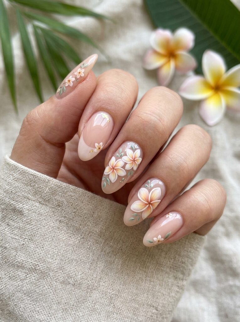 Hawaii Nails Ideas: 30 Ways to Bring Island Beauty to Your Fingertips 7 Plumeria Nail Ideas