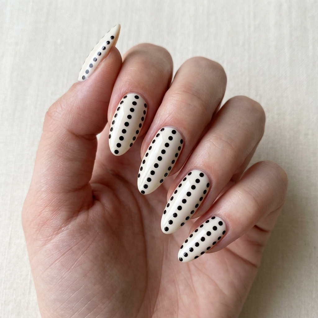 Polka Dot Almond Nails Idea