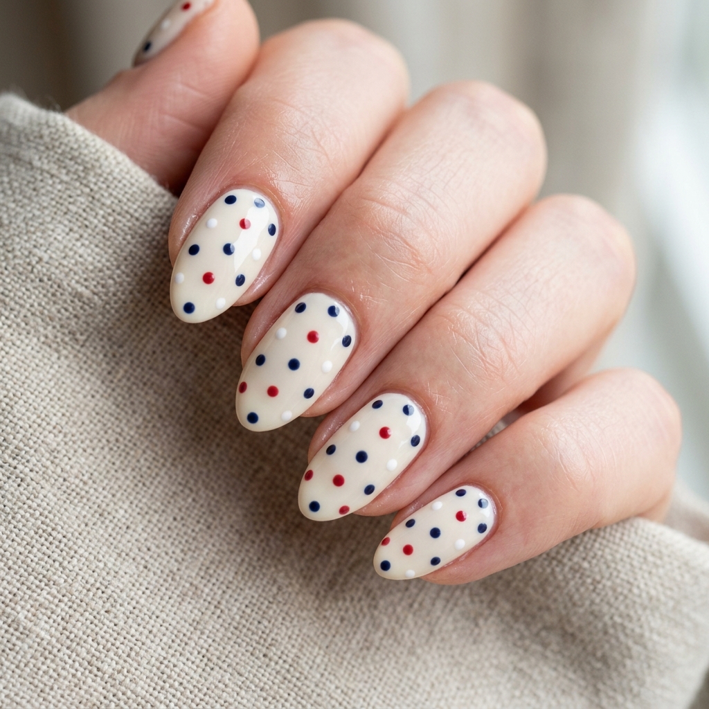 Short Almond Nails Ideas: 30 Elegant Ways to Style a Practical Shape 19 Polka Dot Short Almond Nail Idea