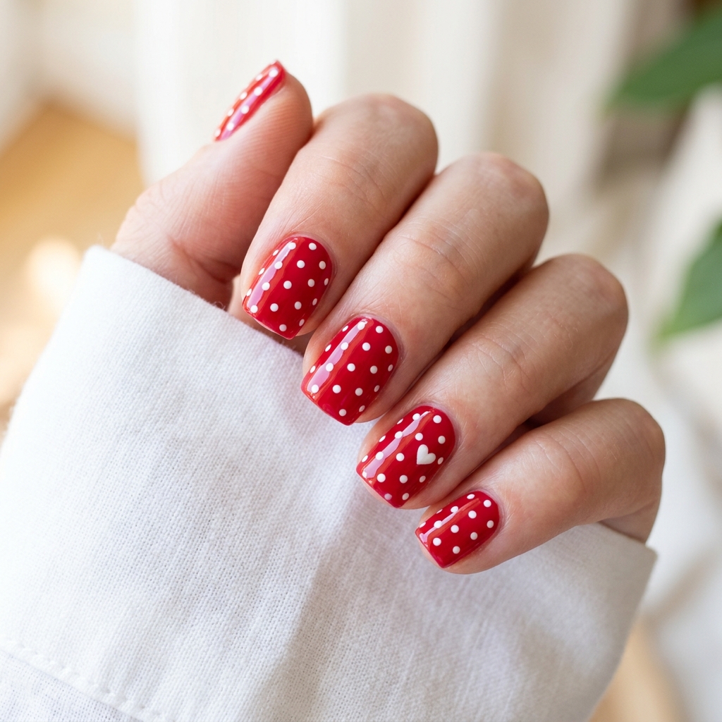 30 Valentines Nails Ideas to Fall in Love With 18 Polka Dot Heart Nail Ideas