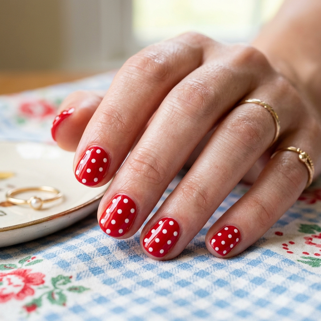 30 Short Round Nails Ideas That Bring Effortless Style to Life 10 Polka Dot Short Round Nail Idea