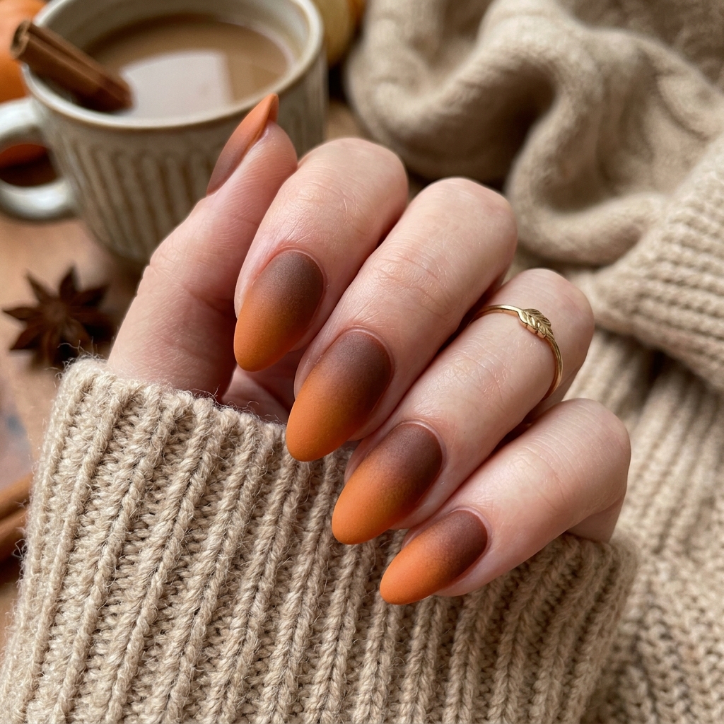 Pumpkin ombre nails matte finish 202607121858