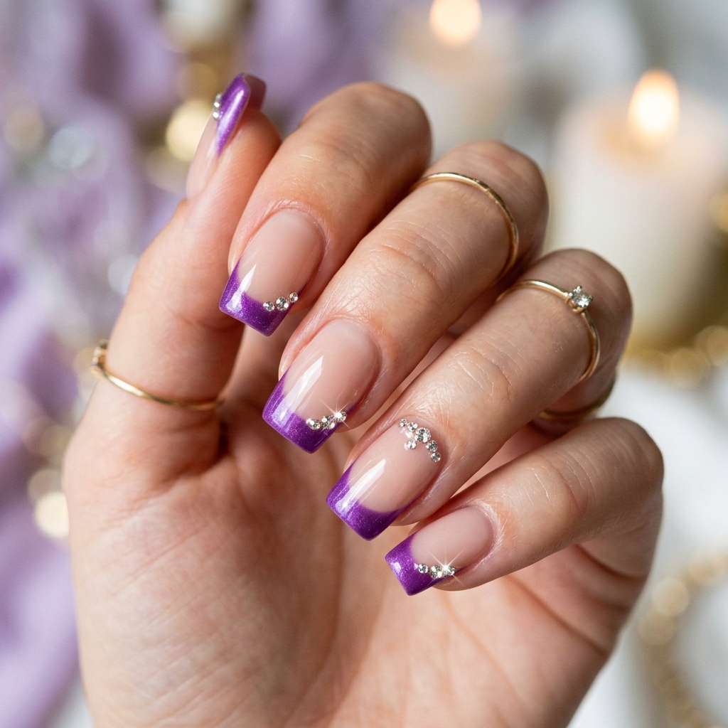 30 Purple French Tip Nails Ideas You'll Want to Save Now 24 Diamond Purple French Tip Nails Ideas