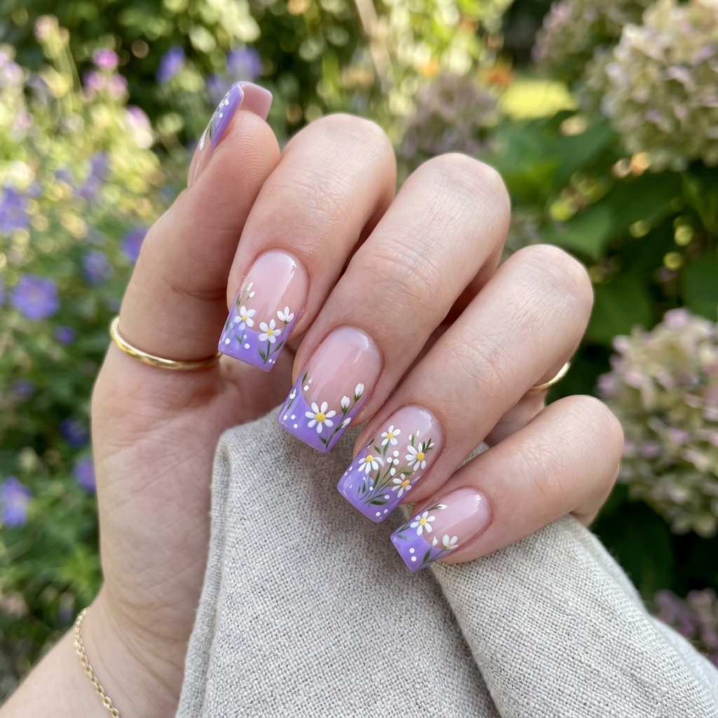 30 Purple French Tip Nails Ideas You'll Want to Save Now 28 Purple Floral French Tip Nails Ideas