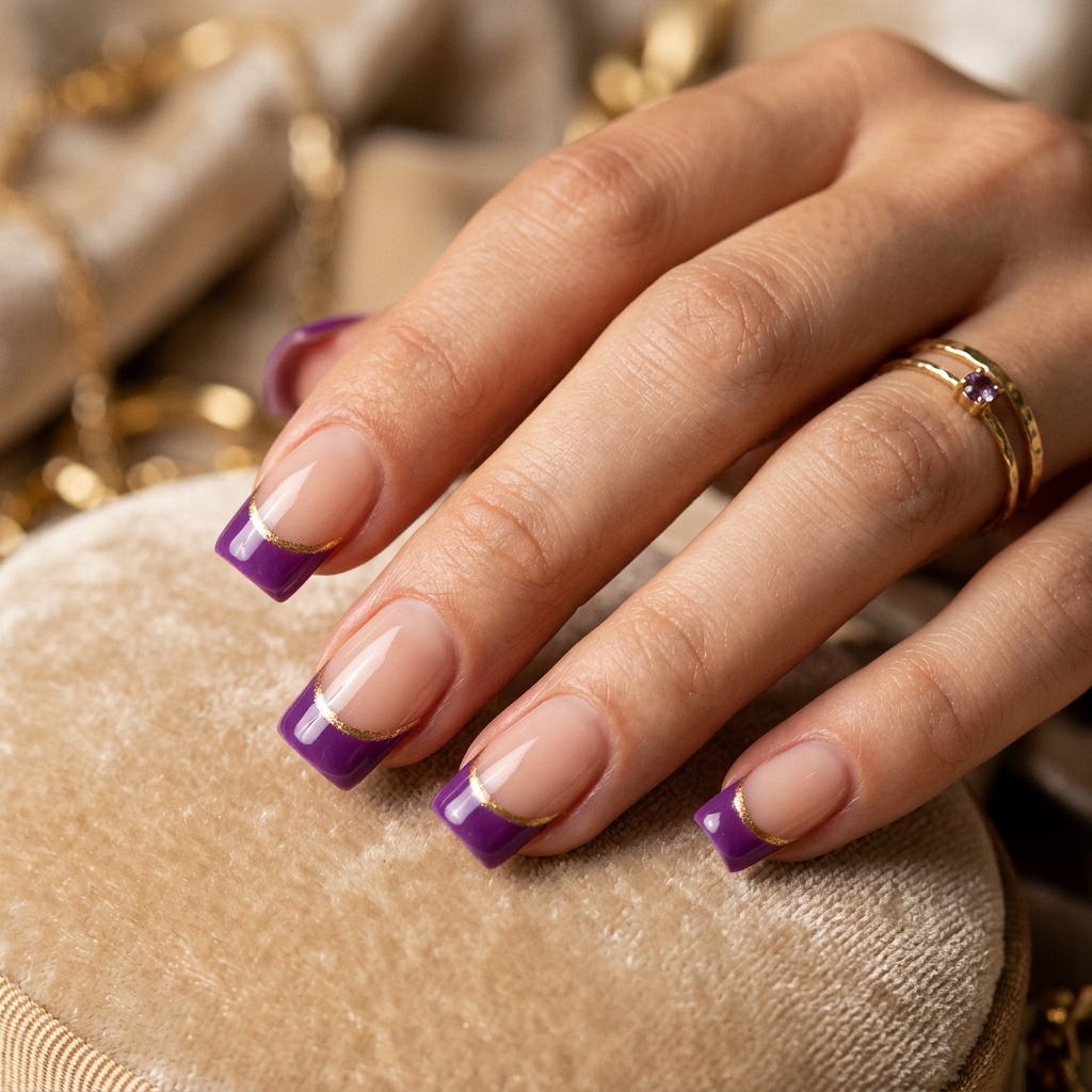 30 Purple French Tip Nails Ideas You'll Want to Save Now 12 Purple and Gold French Tip Nails Ideas