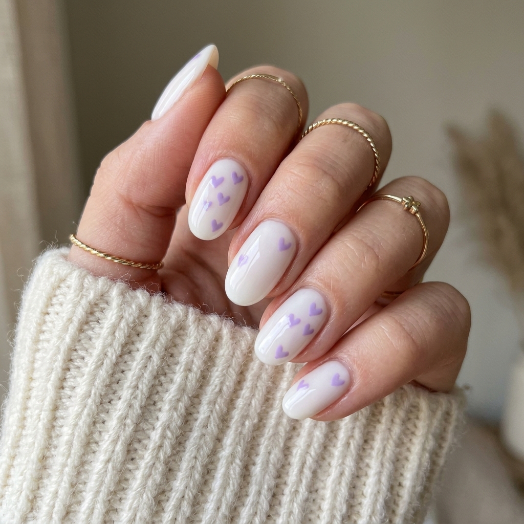 Pastel Heart Light Purple Nails Idea