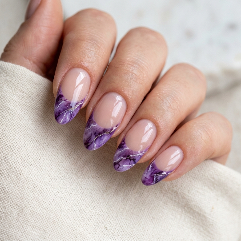 30 Purple French Tip Nails Ideas You'll Want to Save Now 17 Purple Marble French Tip Nails Ideas