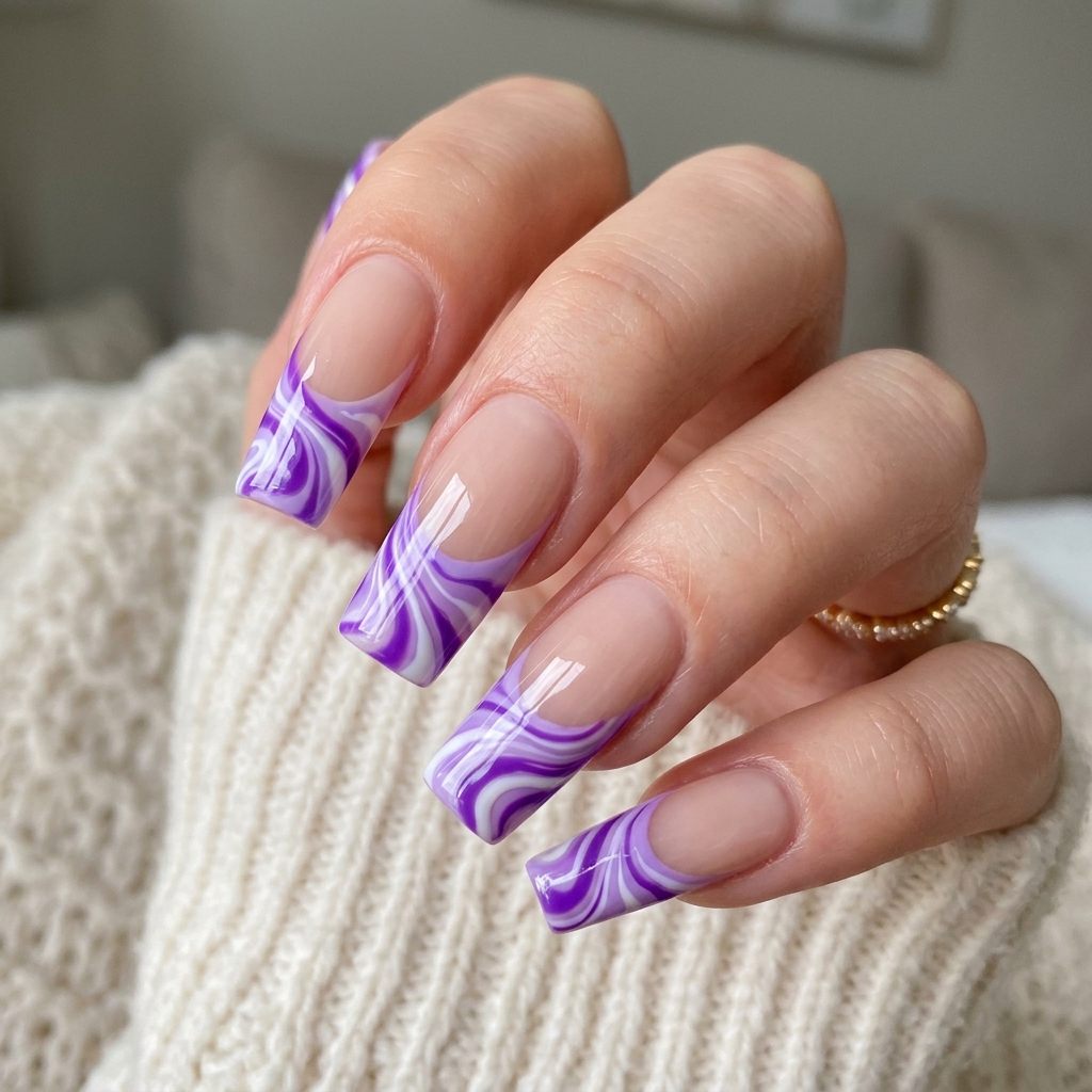 30 Purple French Tip Nails Ideas You'll Want to Save Now 16 Purple Swirl French Tip Nails Ideas