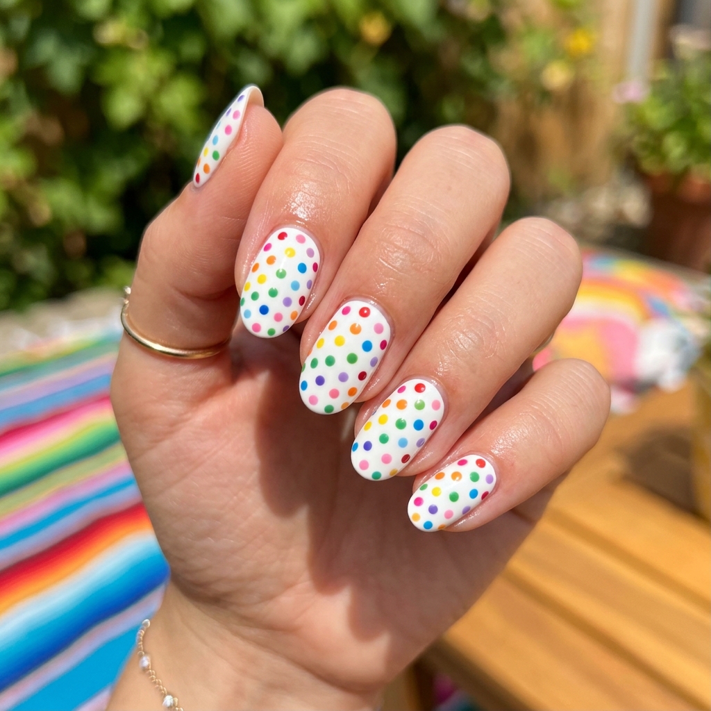 Rainbow Polka Dot Nail Idea