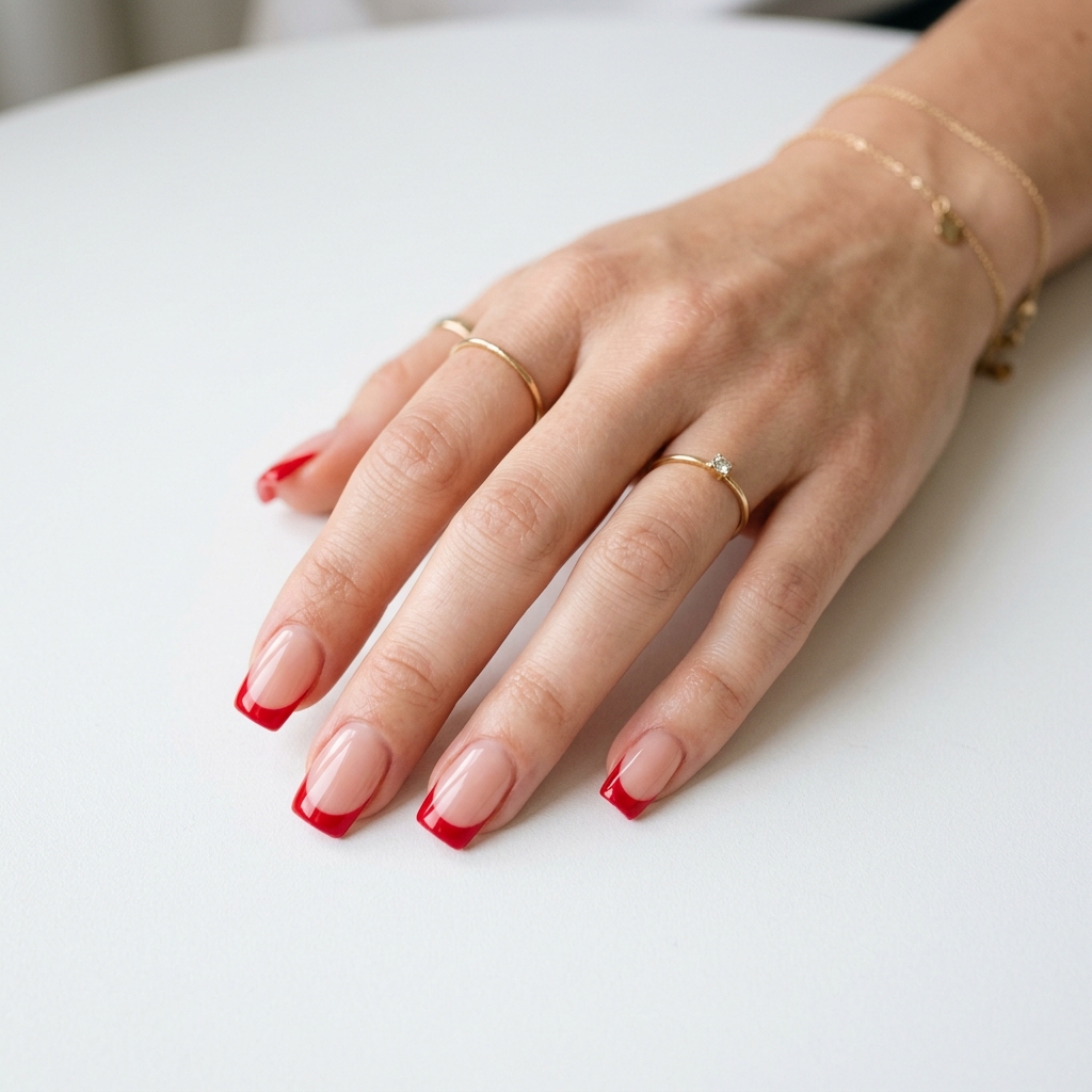 Red French Tip Christmas Nails Ideas