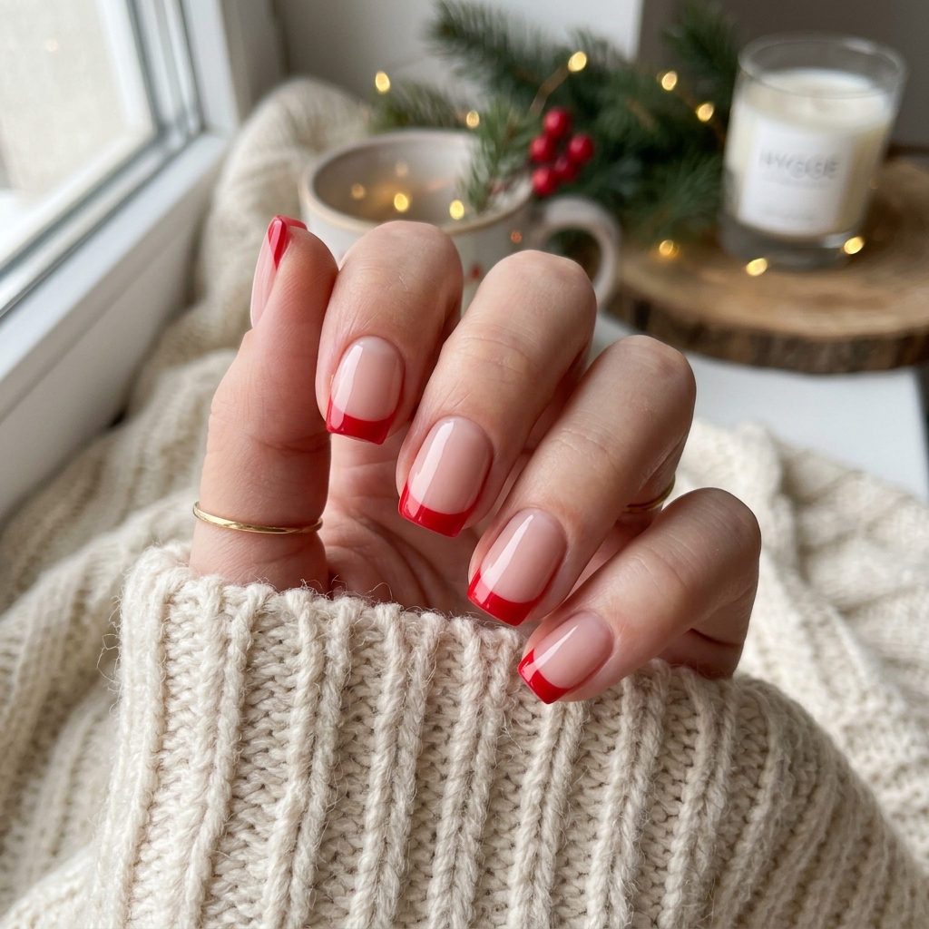 Red French Tip Nails Idea
