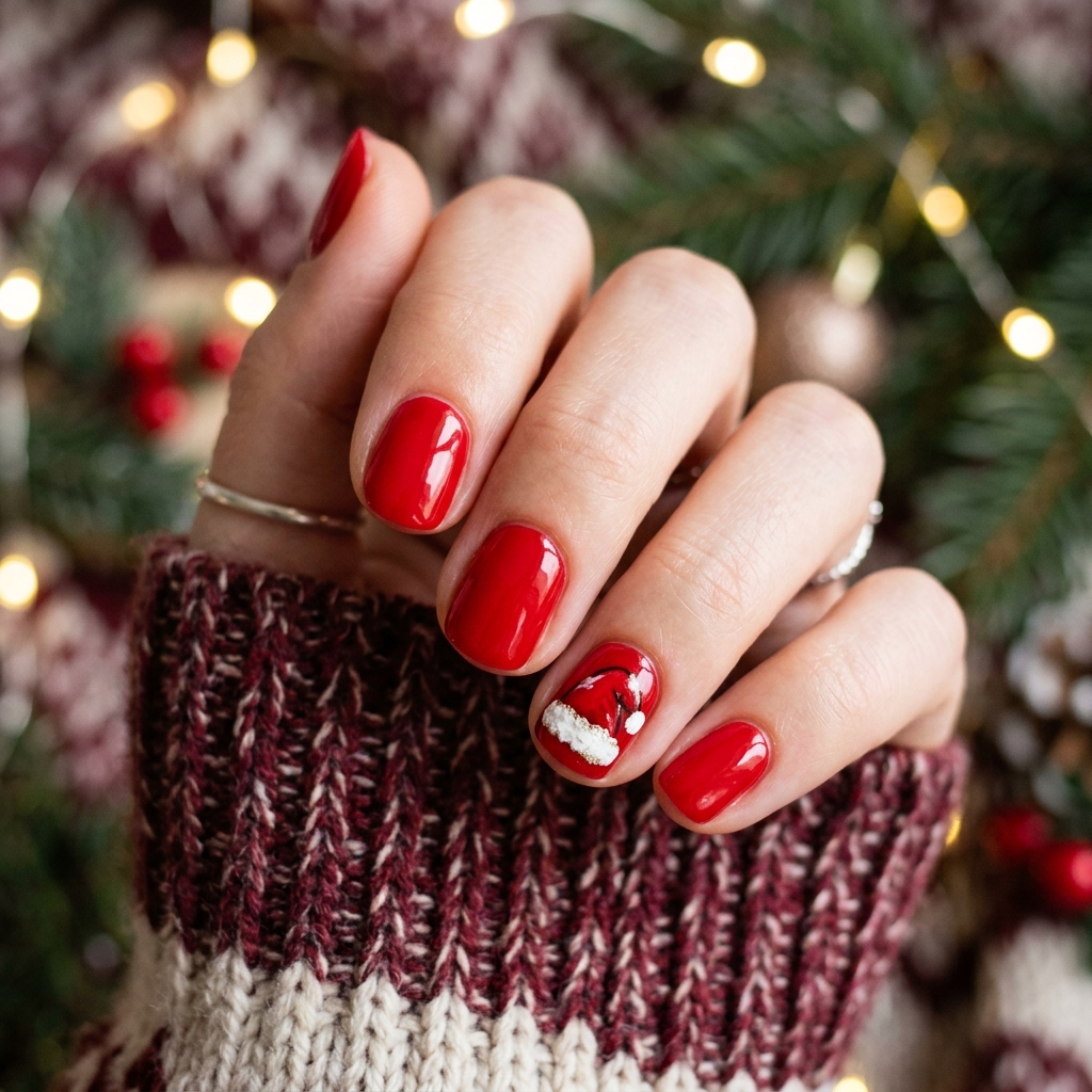 Santa Hat Red CHRISTMAS NailS Art Idea