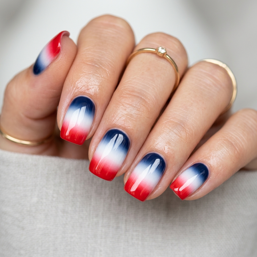 Red White and Blue Ombre 4th of July Nails