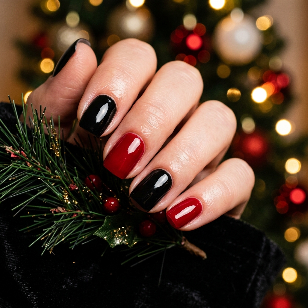 Black and RED Christmas Nails Idea