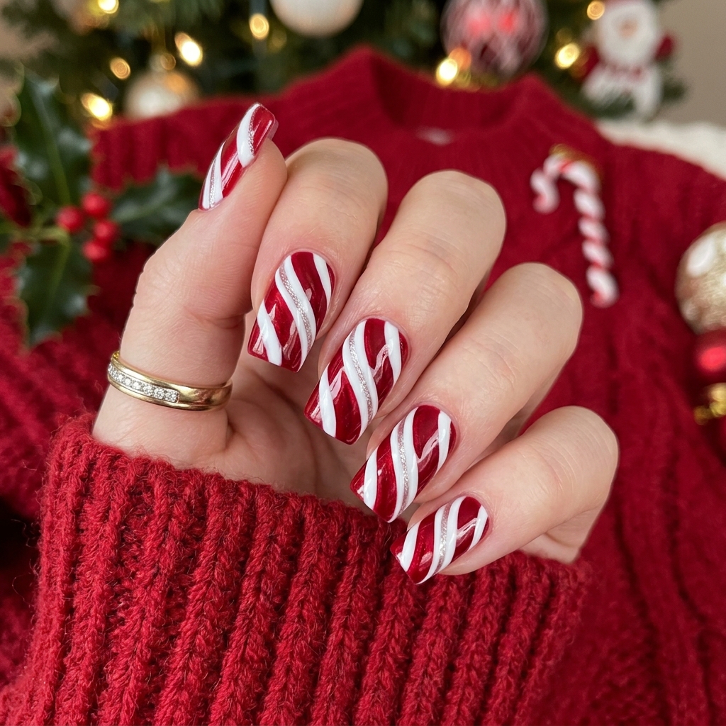 Red Candy Cane Nail Ideas