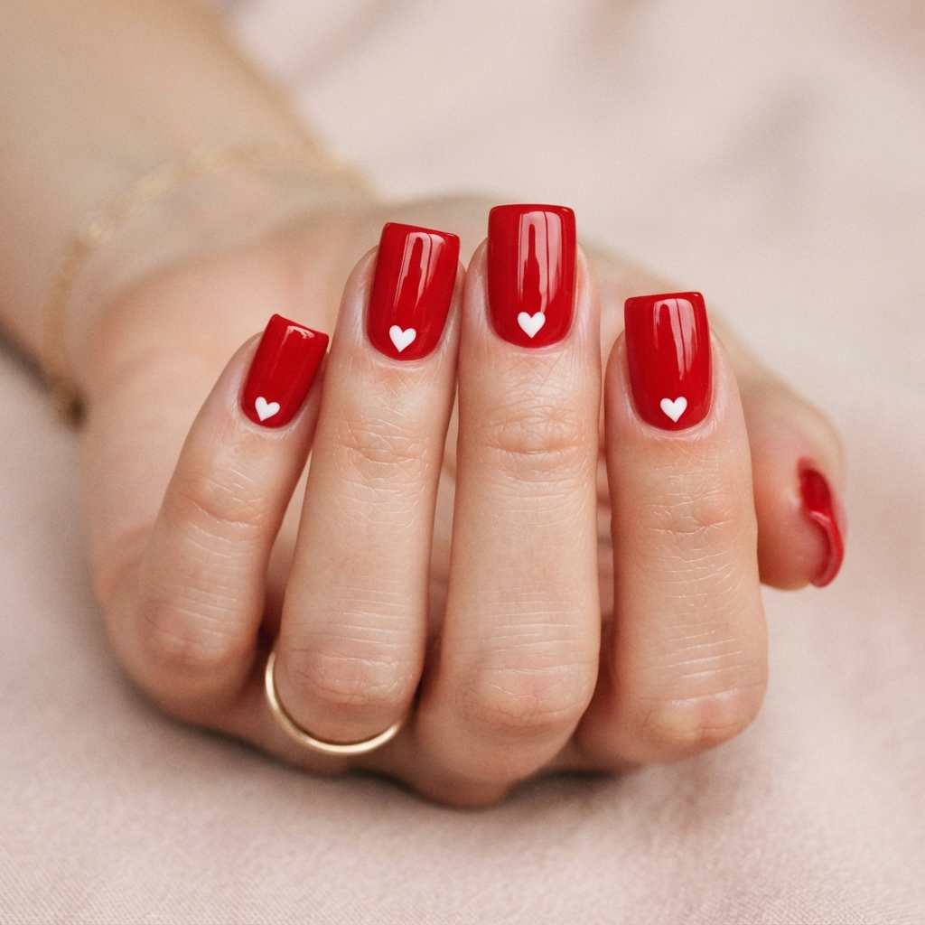 Red Heart Square Valentine Nails Idea