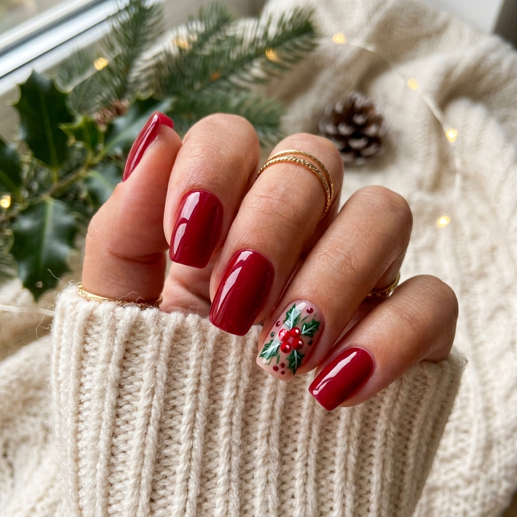 Red Holly Berry Nail Ideas