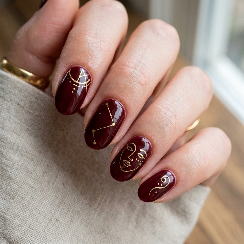 From Wine to Wine to Burgundy: 30 Dark Red Nails Ideas for Every Vibe 22 Red line art nails 202607122020