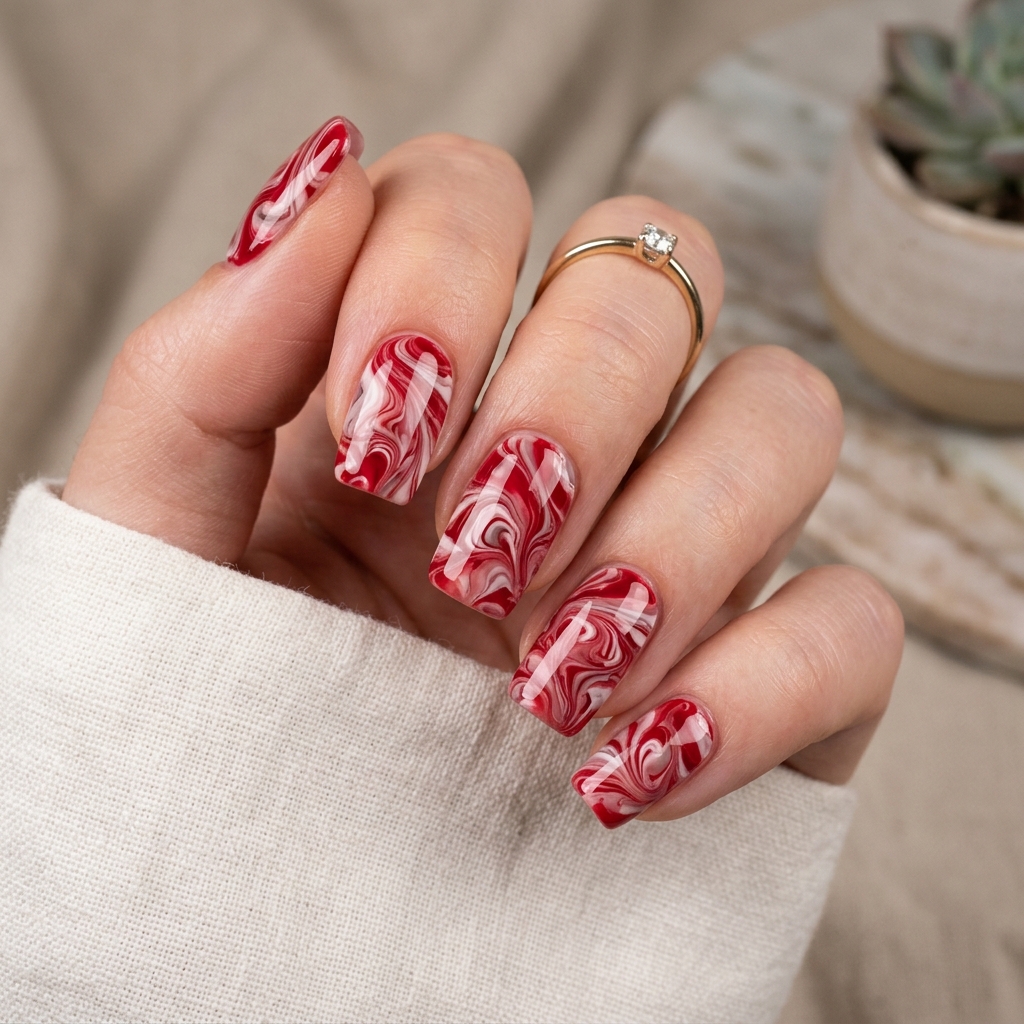 Red Marble Nail Ideas
