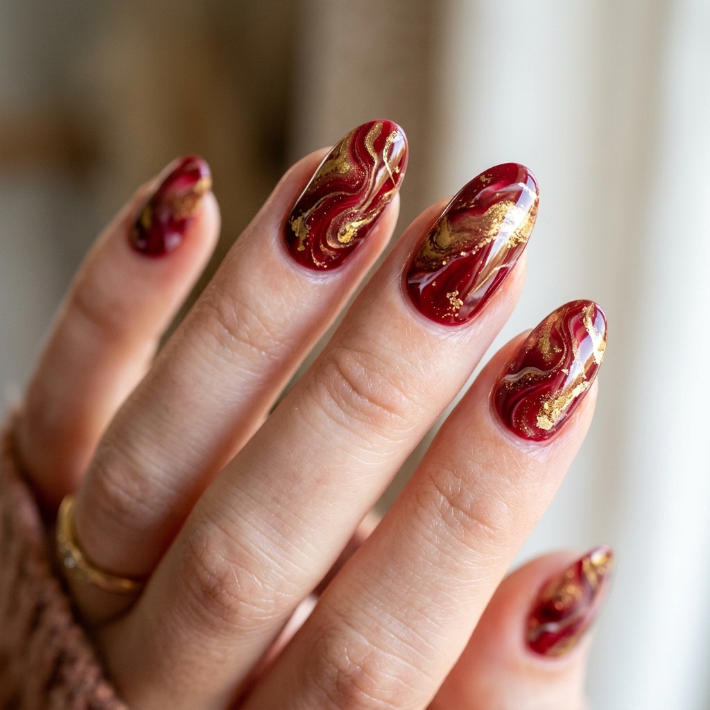 Marble Red CHRISTMAS Nails Idea