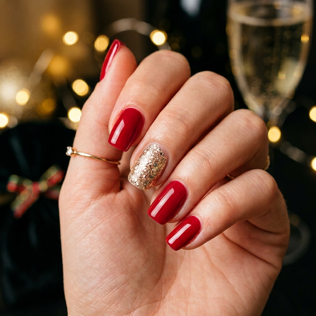 Champagne and RED Nails Idea