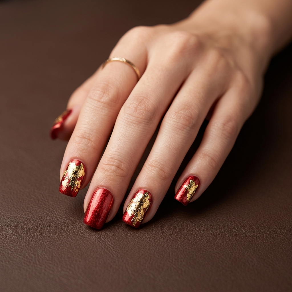 Foil Red CHRISTMAS Nails Idea