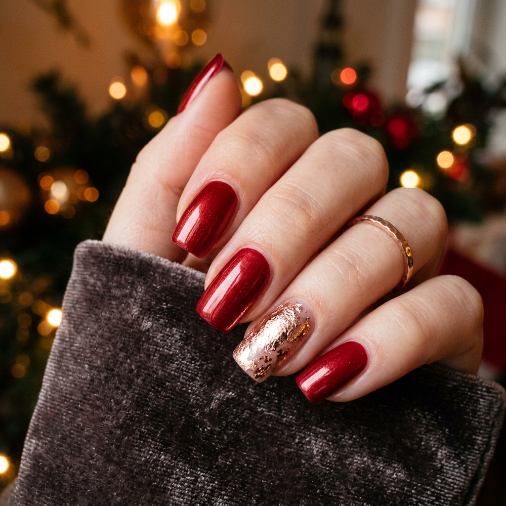 Red and Rose Gold Nails Idea