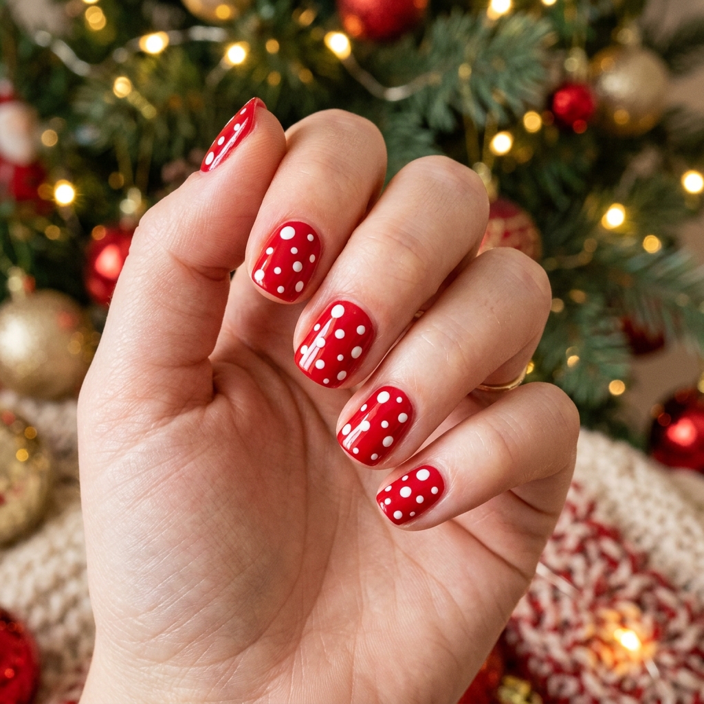 Polka Dot Red CHRISTMAS Nails Idea